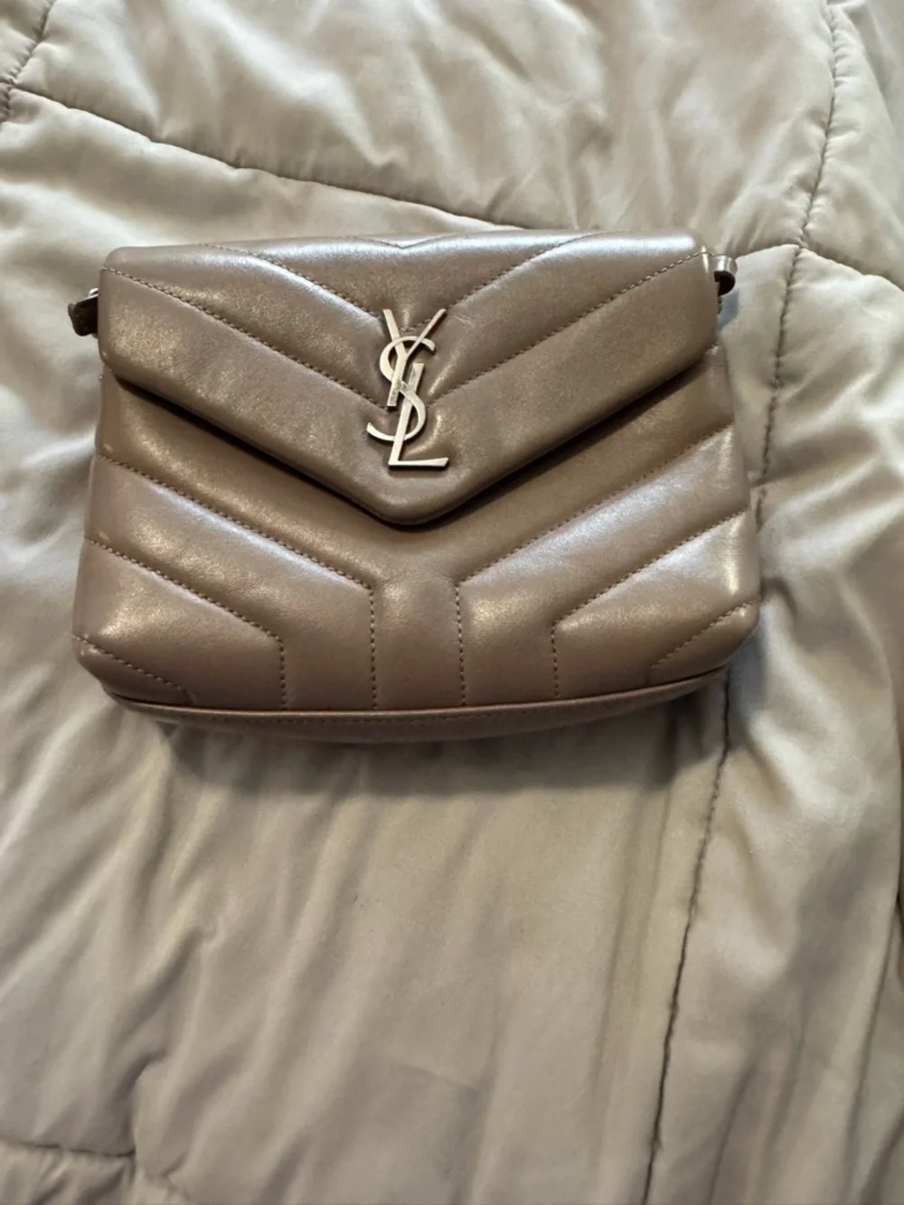 Saint Laurent Quilted Taupe Leather Envelope Crossbody
